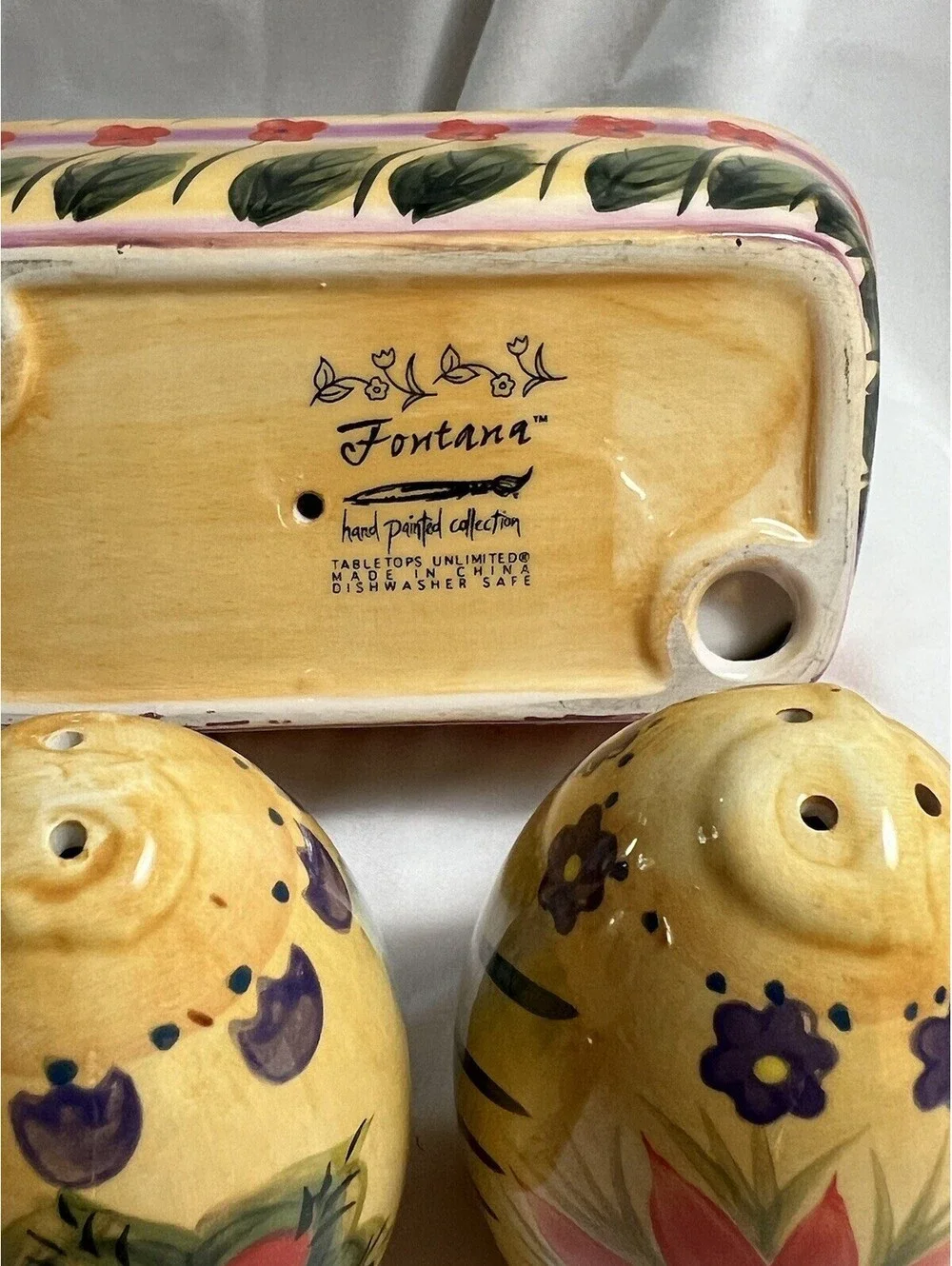 Vintage Dario Farrucci Egg Basket Salt And Pepper Set Hand Painted